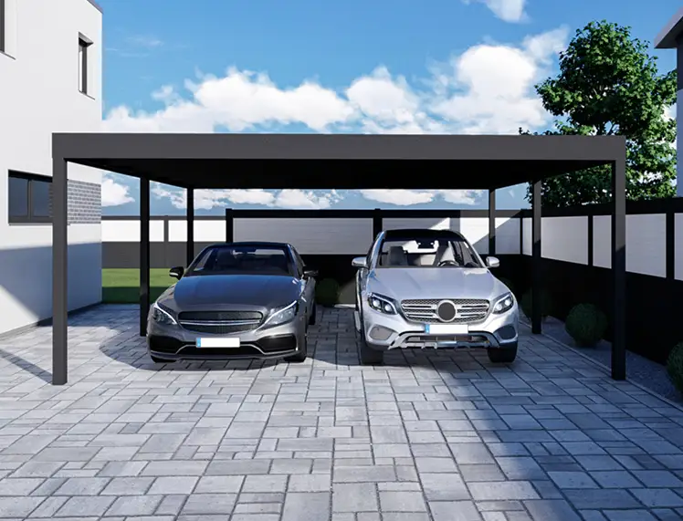 Carport Cube als Flachdach in anthrazit als überdachung für auto und fahrzeuge in baden württemberg