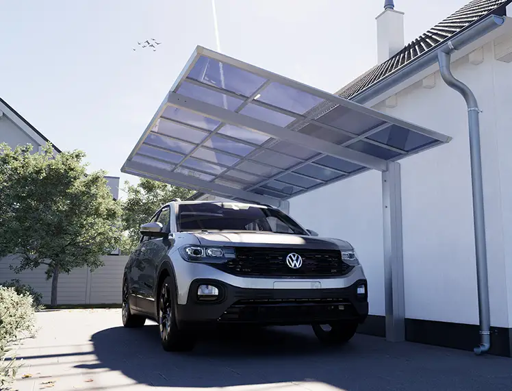 Carport L-Line als Flachdach in anthrazit als überdachung für auto und fahrzeuge in baden württemberg