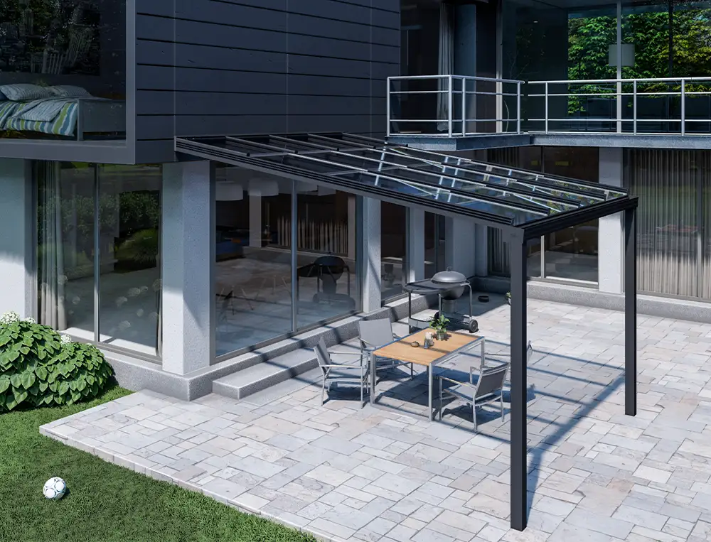 Terrassenüberdachung mit Schiebefunktion und Glas Elementen zum schieben in Spaichingen
