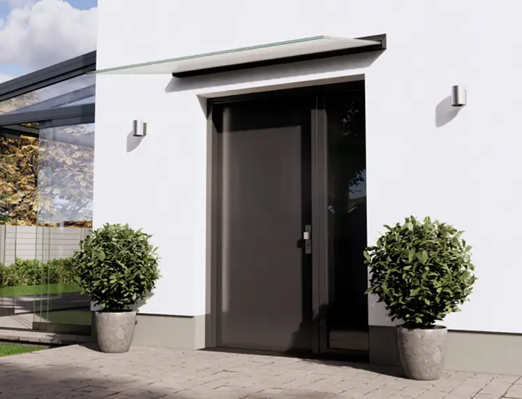Eingangsüberdachung, Vordach Sky aus Glas und Aluminium vom Überdachungsprofi aus Spaichingen & Tuttlingen
