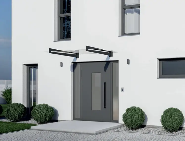 Eingangsüberdachung, Vordach Sky Plus aus Glas und Aluminium vom Überdachungsprofi aus Spaichingen & Tuttlingen